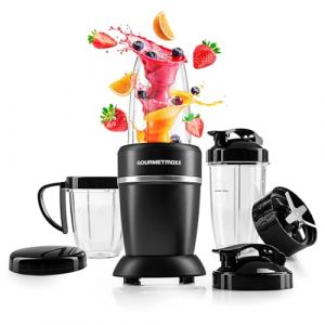 GOURMETmaxx Nutrition Mixer 1000 W | Smoothie Maker avec couvercle &agrave; emporter | Blender avec gobelet m&eacute;langeur et couvercle fra&icirc;cheur &ndash; Id&eacute;al pour le stockage | Blender avec kit d'accessoires L pour (DS e-Sales GmbH, neuf)