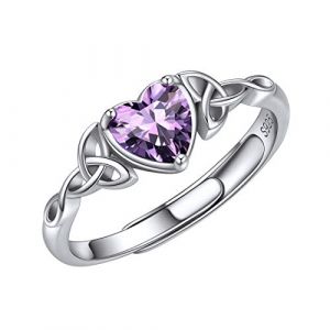 ChicSilver Bague Argent Femme Ajustable,Anneau Réglable avec Pierre Améthyste en Forme Coeur Celtique,Bijoux Cadeau Femme Noel Anniversaire (KACY-EU, neuf)