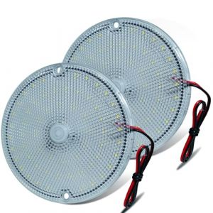 AURORIONCG Plafonnier LED Int&eacute;rieur Extra-Plat 12V 24V avec Interrupteur, Lumi&egrave;re D&ocirc;me 60 LED Haute Luminosit&eacute;, Lampe Large Tension DC 9-85V pour Camping-Car, Remorque, Van, Camion, Bateau (Lot de 2) (CGTech, neuf)