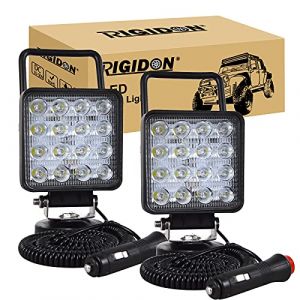 RIGIDON 2 Pcs 10 cm 4 pouces 48W feux de travail aimanté, phare de travail led carré, 12V 24V lampe de travail led avec base magnétique, led spotlights pour offroad voiture camions SUV 4x4 tracteur (Sanyue-EU, neuf)