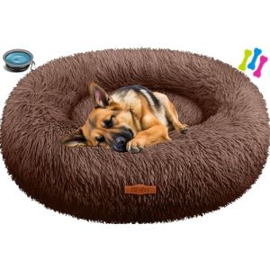 Lovpet® Hundebettenmanufaktur Bagel Lit pour chien et chat lavable, avec gamelle et 3 os à mâcher, canapé moelleux et coussin rond, en peluche, pour chiens de petite, moyenne et grande taille, chats (WMK Trading GmbH, neuf)