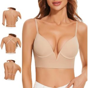 Soutien Gorge Dos Nu - Rembourrage Léger sans Couture Soutien Gorge Dos Nu Invisible Décolleté Plongeant Brassière Soutien Gorge avec Armature Bretelles Réglables(Nude,85C) (EnShiShiKuiBianShangMaoYouXianGongSi, neuf)
