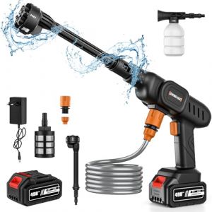 Nettoyeur Haute Pression sans Fil, Buse 6 en 1 Pistolet Portable &agrave; Eau Haute Pression,D&eacute;bit Maximal 10L/Min,m&egrave;tres,Pression 60 Bar,pour Nettoyer Les Balcons et Les Voitures (1 Batterie de 20 000 mAh) (TOMESCU STORE S.R.L., neuf)