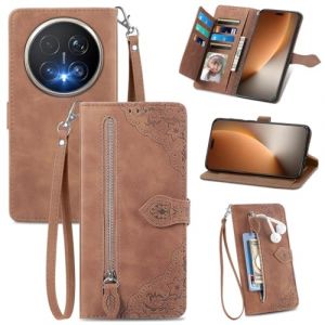 MOJIA Coque Porte Monnaie pour Honor Magic8 Pro/Magic 8 Pro, Etui Portefeuille en Cuir PU avec Cover en TPU, Etui Multifonctionnel Porte-Cartes avec Dragonne. Marron (Shangnai, neuf)