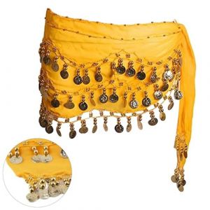 Butyeak Ceinture Danse Orientale Femme, Fille Foulard Danse du Ventre, Ceinture Danse Orientale, Foulard Danse du Ventre, Écharpes de Hanche de Danse du Ventre, Echarpe de Danse Orientale, Jaune (JUNNING STORE, neuf)