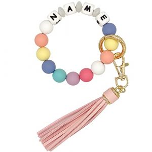Bracelet personnalis&eacute; porte-cl&eacute;s &eacute;lastique Silicone perl&eacute; porte-cl&eacute;s Bracelet Bracelet gland Portable maison voiture cl&eacute;s anneau (Rainbow) (Starsprairie, neuf)