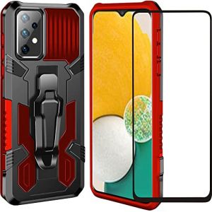 Coque Samsung Galaxy A13 5G, A13 4G, M13 5G, A04S, Folmeckat avec Protection d'&eacute;cran HD de qualit&eacute; Militaire avec Clip de Ceinture et b&eacute;quille de Protection pour Galaxy A13 4G 6,6" Rouge (Folmecket, neuf)