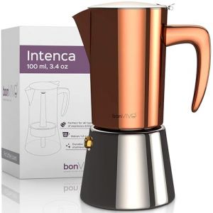 bonVIVO Cafeti&egrave;re Italienne Intenca pour Caf&eacute; Expresso Cors&eacute; en INOX Finition Chrom&eacute;e Cuivr&eacute;e avec Carafe Moka Classique pour 2 Tasses (100ml) (Bonstato, neuf)