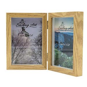 Smiling Art Cadre photo pour 2 photos en bois MDF avec vitre, cadre photo pliable, cadre double (Beige, 2 x 10 x 15 cm) (Smiling Art, neuf)