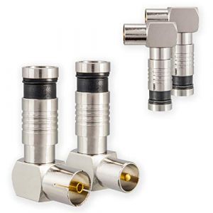 Lot de 2 fiches coud&eacute;es et 2 prises femelles pour fen&ecirc;tre de c&acirc;ble, fiche d'antenne DVB-C, radio DVB-T2, TV IEC (m&acirc;le + femelle) - Connecteur de compression pour c&acirc;ble d'antenne BK - 4K - 90&deg; (HB-DIGITAL, neuf)