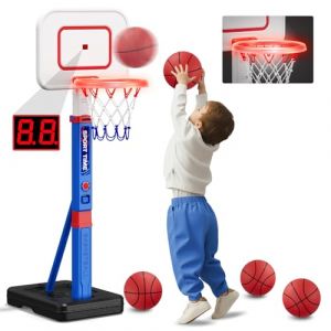 HYES Panier de Basket pour Enfants de 3 à 5 Ans, Hauteur réglable, Mini Panier de Basket l'intérieur et l'extérieur, avec 4 balles et Scoreboard, Jouet de Basketball Cadeau pour bébé (114-139 cm) (Huiyetoys, neuf)