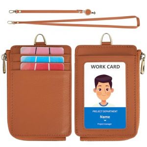 Wason Porte-Badge en Cuir avec Poche Zipp&eacute;e Lani&egrave;re D&eacute;tachable Dragonne et Enrouleur Badge R&eacute;tractable, Emplacement carte polyvalent Carte d'identit&eacute; Badge Cl&eacute; Permis de conduire (Marron) (Wason eu, neuf)