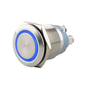 SeKi Bouton poussoir en acier inoxydable - Diam&egrave;tre : 19 mm - Forme de t&ecirc;te plate - Anneau LED color&eacute; &eacute;clair&eacute; - Raccord &agrave; vis bleu - Bouton de sonnette (ST-Vertrieb, neuf)