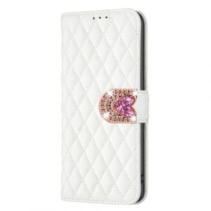 BLOTECH Etui Housse Compatible avec Samsung Galaxy A55 Coque en Cuir, Coque en Cuir Etui Housse Glitter Bling Paillettes Amour Boucle Pochette Motif en Losange PU Cuir Housse Etui Case - Blanc (Bolong, neuf)