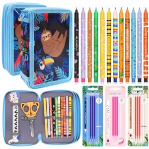 FRPABCF 3 Compartiments avec Trousse- 12 Gel effaçables + 3 boîtes de recharges, Trousse Scolaire Enfants avec Plusieurs Compartiment (nanpingshijianyangqulibinzuanjinggongchengyouxiangongsi, neuf)