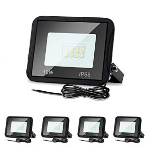 Lospitch Projecteurs d'extérieur à LED 5x 10W, Spot super lumineux 900LM, extérieur étanches IP66, blanc chaud 3000K, éclairage mural pour stade, terrain de sport, cour, décoration de jardin (UAB LONAKA, neuf)