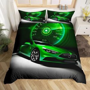 ZZTBQ Voiture de Sport Housse de Couette 1 Personne Lit Enfant 90x190 cm Vert Fluorescent Voiture de Course Enfant Parure de lit 1 Personne 90 x 190 cm Voiture de Sport de Course 2 Piece Ensembles (ZZTBQ, neuf)