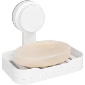 Lifewit Porte-Savon Ventouse pour Douche, Support Savon avec &eacute;coulement, Porte-Savon en Lastique sans Percer, Boite Savon Amovible Montage Mural pour Douche, Porte-&eacute;ponge de Cuisine, Blanc (Lifewit Home FR, neuf)