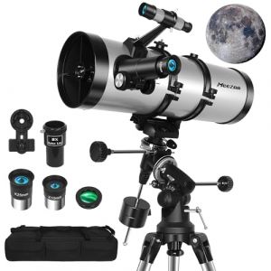 MEEZAA Télescope Astronomique, 150EQ Newton Réflecteur Télescope Professionnel pour Adulte et Débutants avec Monture Équatoriale, Trépied, Adaptateur Téléphone, Filtre Lunaire et Sac de Transport (MEEZAA-EU, neuf)