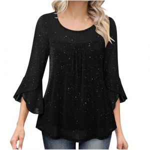 Femme Blouse à Paillettes Col Croisé en V Cache-Cœur Pailletté à Manches 3/4 à Taille Plissée Haut à Sequins Chic et Élégant Haut a Paillette Femme Soiree Disco Chemisier Tenue de Fete Pas Cher (⭐⭐⭐⭐⭐AEGJEGVD⭐⭐⭐⭐⭐, neuf)