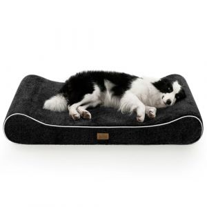COZY KISS Panier Orthopédique pour Très Grand Chien jusqu'à 65 kg, Démontable et Lavable, Matelás Chiens Moelleux en Forme de Bateau, Antidérapant, Fausse Fourrure, 130x91x20cm, Noir (SUNWIN US, neuf)