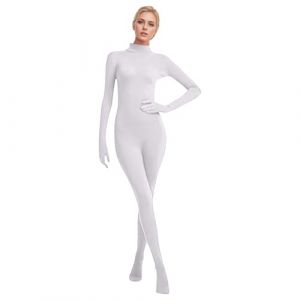 Foweknow Combinaison int&eacute;grale Zentai Cosplay pour femme - Couleur unie brillante - Combinaison de sport - Pour f&ecirc;te, Halloween, No&euml;l - L&eacute;g&egrave;rement extensible, Blanc., L (ROTPMS, neuf)