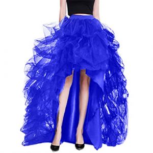 ORANDESIGNE Jupe Longue Tulle Femme Tutu de Danse Asym&eacute;trique Jupe Tutu Bouffante Adulte Jupon Long Unicolore Casual Jupe en Tulle &agrave; Queue d'aronde Sexy Long Fluffy Jupe A Bleu S (ORANNER EU, neuf)