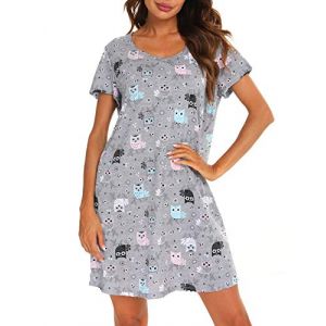ENJOYNIGHT Chemise de Nuit Femme Manches Courtes Vêtements de Nuit Coton Imprimé Robe de Nuit (XX-Large,Hibou Gris) (lovelynight, neuf)
