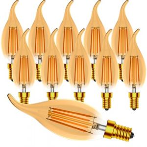 Zcexhph Ampoule Flamme E14,4W Dimmable Ampoule Vintage LED,C35 Forme de Bougie Vintage,Filament LED Blanc Chaud 2700K,Haute Luminosit&eacute; 400LM,Ambre,10 Pi&egrave;ces (Zcexhph, neuf)