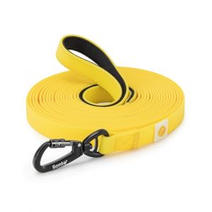 lionto Laisse à Pister avec Mousqueton de sécurité 360°, 20 m, avec Sac et dragonne rembourrée, Laisse Robuste en Tissu Nylon avec revêtement PVC pour l'éducation Canine, Jaune (dibea, neuf)