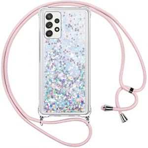 Vauki Coque pour Samsung Galaxy A52/A52S 5G avec Cordon,Paillette Liquide Transparent Crystal Glitter Housse,Protection Antichoc Silicone Souple TPU Bumper Case,R&eacute;glable Collier pour Samsung A52 4G (HARMONIQUE WAY, neuf)