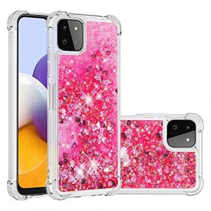 SIYOPINPFY Compatible avec Coque Samsung Galaxy A22 5G, Pink Fille Silicone Paillette Glitter de Luxe Support，Liquide Gel Housse Etui de Protection pour Samsung A22 5G - Love Pink YB (SIYOPINPFY, neuf)