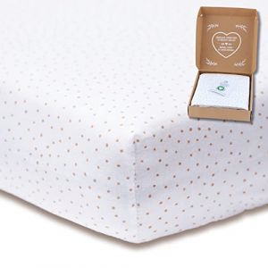 MimaDu Drap Housse Lit B&eacute;b&eacute; 60x120 Drap Plat B&eacute;b&eacute; 100% Coton Bio GOTS (BioBrown Pois) (LT_Commerce, neuf)