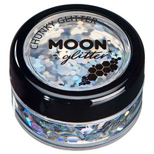 Paillettes holographiques rondes par Moon Glitter (Paillette Lune) &ndash; 100% de paillettes cosm&eacute;tique pour le visage, le corps, les ongles, les cheveux et les l&egrave;vres - 3g - Argent (NeonBeauty, neuf)