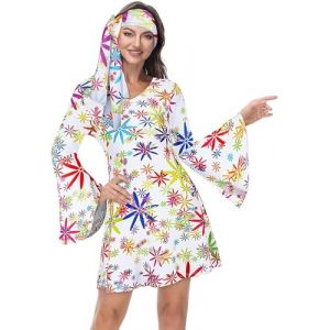 Jutrisujo Deguisement Annee 80 Femme Disco Robe Annee 60 90 Hippie Costume Vetement D&eacute;guisement Ann&eacute;e 70 Blanc XL (jutrisujo Unique, neuf)