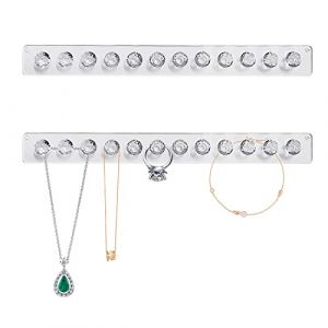 2 pièces porte-collier, porte-bijoux mural en acrylique, organisateur de collier auto-adhésif, présentoir de bijoux, crochet de rangement de bijoux, utilisé pour les colliers, boucles d'oreilles (BITTERWEN LTD, neuf)