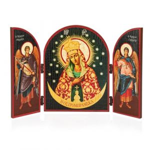 NKlaus De La Sainte Vierge De Mis&eacute;ricorde, Ostrobrama Ic&ocirc;ne Triptyque Bois 25x16cm 13795 (magic-shop24, neuf)