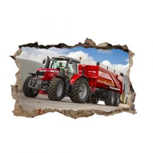 Autocollants de décoration murale 3D, Tracteur Autocollants de sol en vinyle imperméables amovibles Art, Smashed Stickers Muraux pour Enfants Salon Pépinière Maison Décoration Murale 55x83cm (New Mato, neuf)