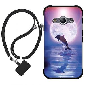 Sunrive Coque Compatible avec Samsung Galaxy Xcover 3,TPU &Eacute;tui Housse Protecteur Souple Gel Mat Back Cover Mignon Motifs Antichoc Case(Lune,Dauphins,mer)+1x Universelle Dragonne (sunrive, neuf)