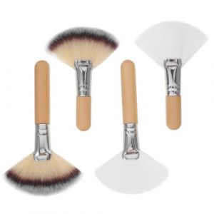 Générique Ensemble de 4 Pinceaux Éventail Visage Kit de Pinceaux à Poudre et Fixateur Poils Doux en Nylon Manches Courts et Longs en Bois Naturel Maquillage Visage et Estompage (CLACKUI, neuf)