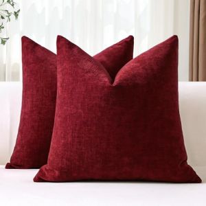 JOTOM Lot de 2 Housses de Coussins 60x60 cm Chenille Douce Rouge Housse de Coussin D&eacute;corative Taie d'oreiller Lombaire Solide pour Canap&eacute; Salon Lit D&eacute;coration d'int&eacute;rieur (Rouge) (Jotom Europe, neuf)