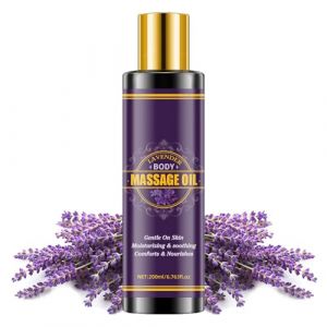 Huile corporelle de massage &agrave; la lavande pour la peau, huile de massage &agrave; la lavande pour th&eacute;rapie de massage, apaisante, apaisante et relaxante les muscles, hydratation durable, parfum relaxant (TOSTONG, neuf)