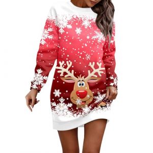 WVONIF Robe de No&euml;l Femme Grande Taille Nouveaut&eacute; Rudolph Robe Longue de Noel Vintage Robes de Cocktail Chic et Elegant Robes Annee 50 Noel Sexy Taille Haute D&eacute;guisement M&egrave;re No&euml;l (Red #2, XL) (BAULMD（90% Big Promotion Without Discount Code ）, neuf)
