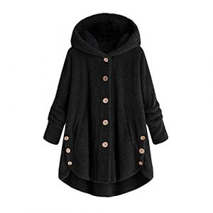 KHIRVWL Veste D'hiver En Polaire R&eacute;versible Pour Femme - Manteau En Laine Boutonn&eacute;e - Manteau D'hiver &agrave; Capuche- Blouson Pelucheuse Avec Poche - Outerwear De Couleur Unie De Pyjama (KHIRVWL-FR, neuf)