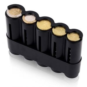 Boîte à pièces de monnaie Euro avec 5 compartiments - Trieur de pièces avec fixation rapide - Porte-pièces de monnaie - Rangement de pièces de monnaie - En plastique (CarStyling-Shop, neuf)