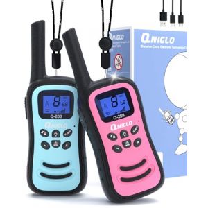 QNIGLO Talkie Walkie Enfants, VOX Talkie Walkie Rechargeable Enfant, Distance de Travail 3KM, Veille 48H, 8 Canaux, Fonction Lampe de Poche, Cadeau Enfant 3-12 Ans Fille & Garçon (2-Pack) (Qniglo, neuf)