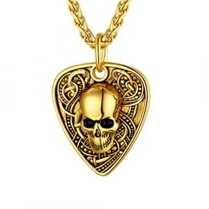 U7 Pendentif Médiator avec Tête de Mort Plaqué Or Collier Homme Musical Rock Style (HMDEU, neuf)
