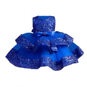 Miipat B&eacute;b&eacute; Fille Robe Bambin Princesse Tulle Sequins sans Manches Formelle Fleur Fille Robe pour La F&ecirc;te Anniversaire Mariage Bleu Royal 80 12-18 Mois (Miipat, neuf)