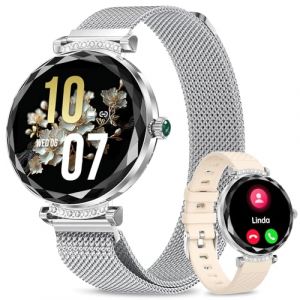 Fitonme Montre Connectée Femme，Appel Bluetooth, Montre Connectée étanche IP68 à écran Tactile AMOLED De 1,19 Po, 100+ Mode Sport，SpO2/Tensiomètre/Moniteur De Pouls/De Sommeil, pour iOS/Android Argent (Fitfor, neuf)