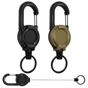 Porte Badge Enrouleur Résistant 2PCS, Porte Clef Extensible Carte d'Identité Porte-Clés Rétractable avec Câble en Acier, Enrouleur Badge 70cm de Corde Nylon Clip pour Bureau École Clés (Noir + Marron) (joy&ins, neuf)